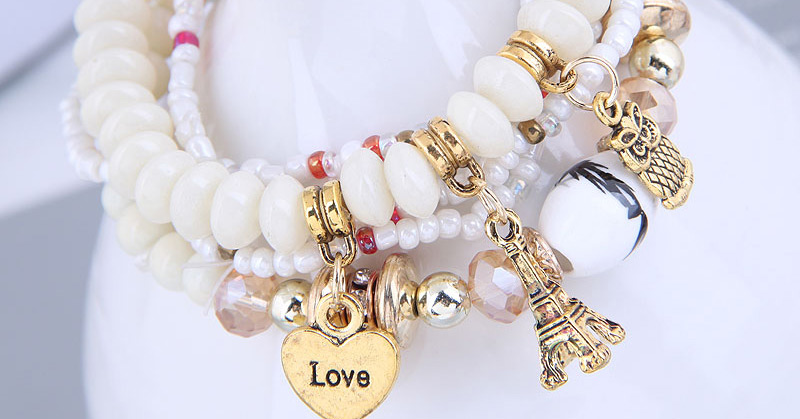 Fashion White Metal Love Tower Owl Beaded Multilayer Bracelet,Fashion Bracelets