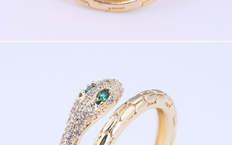 Fashion Green Real Gold Plated Zirconium Serpentine Open Ring,Fashion Rings