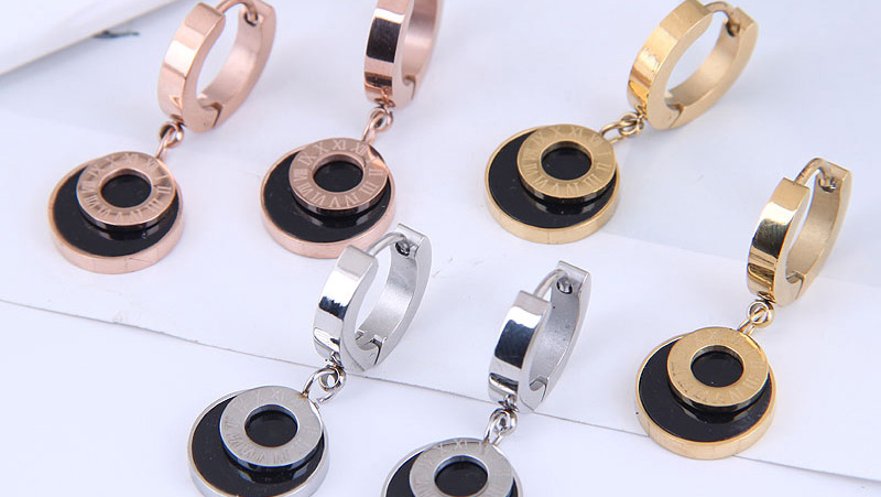 Fashion Rose Gold Titanium Steel Round Ear Ring,Earrings