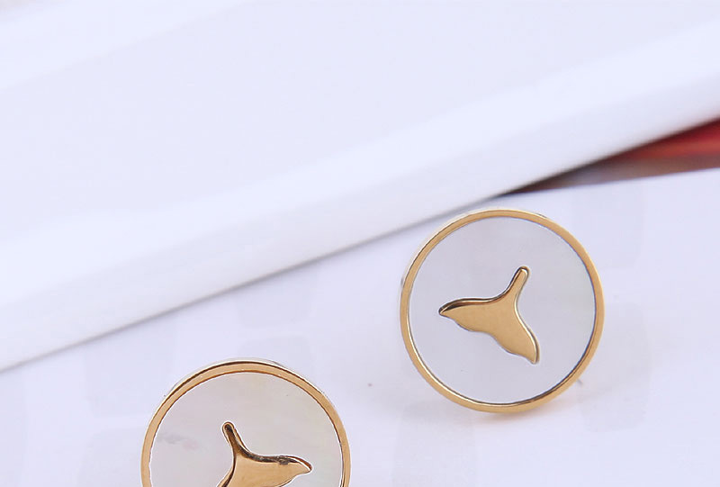 Fashion Gold Titanium Steel Fish Tail Round Earrings,Earrings