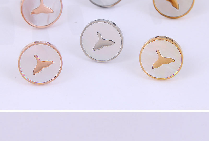 Fashion Rose Gold Titanium Steel Fish Tail Round Earrings,Earrings