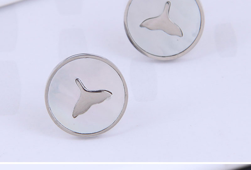 Fashion Silver Titanium Steel Fish Tail Round Earrings,Earrings