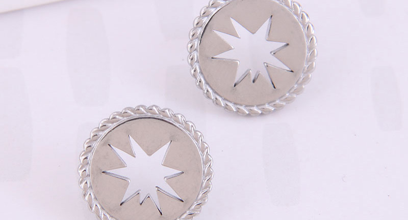 Fashion Silver Round Hollow Sunflower Titanium Steel Stud Earrings,Earrings