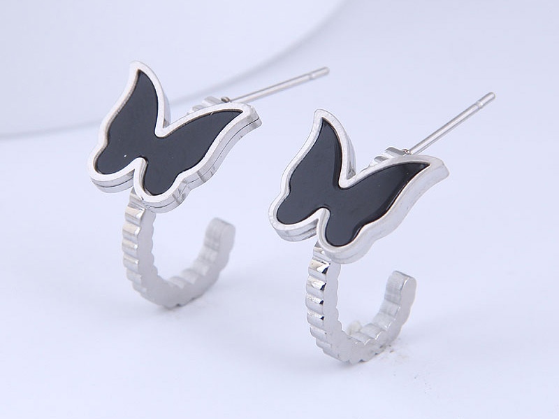 Fashion Silver Butterfly Titanium Steel Earrings,Earrings
