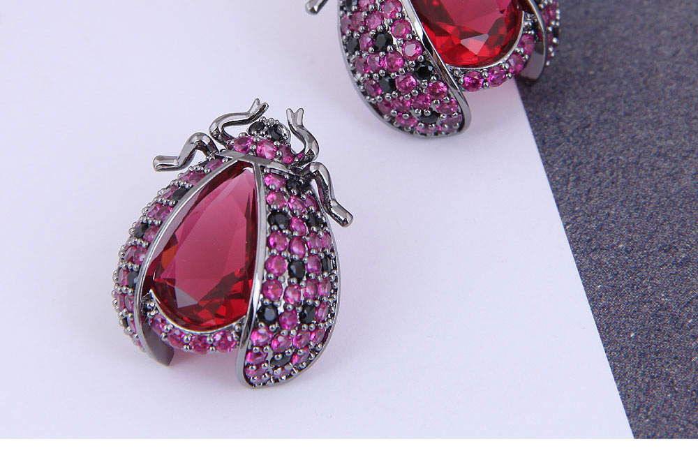 Fashion Red Copper Inlaid Zirconium Beetle Earrings,Earrings