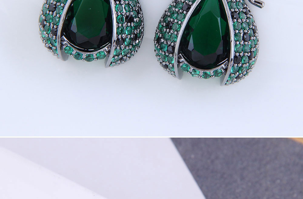Fashion Green Copper Inlaid Zirconium Beetle Earrings,Earrings