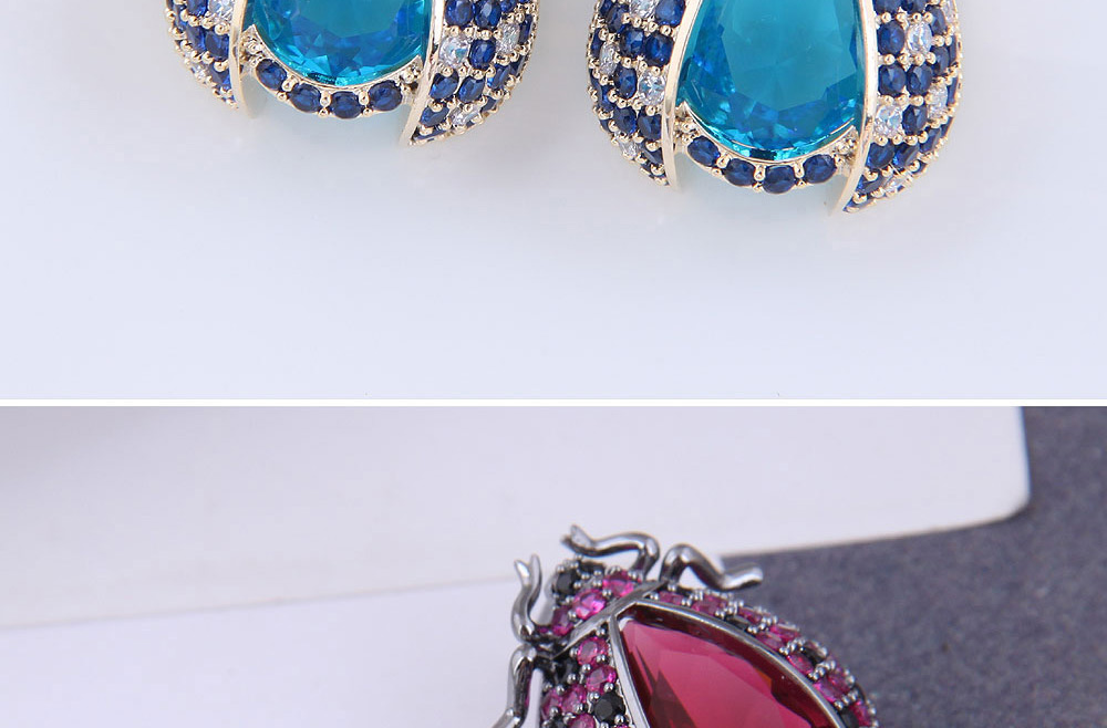 Fashion Blue Copper Inlaid Zirconium Beetle Earrings,Earrings