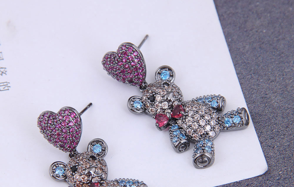 Fashion Blue Copper Inlaid Zirconium Love Bear Earrings,Earrings