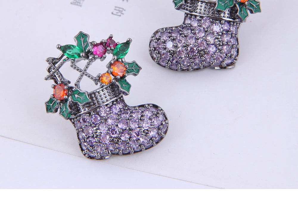 Fashion Rose Red Copper Inlaid Zirconium Christmas Boot Earrings,Earrings