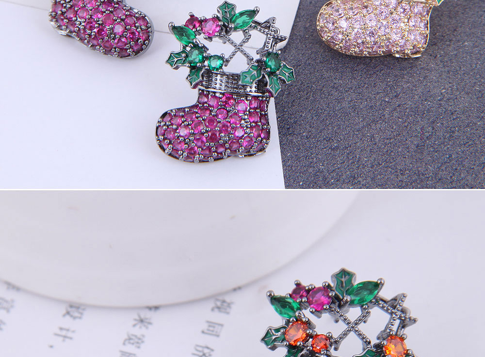 Fashion Pink Copper Inlaid Zirconium Christmas Boot Earrings,Earrings
