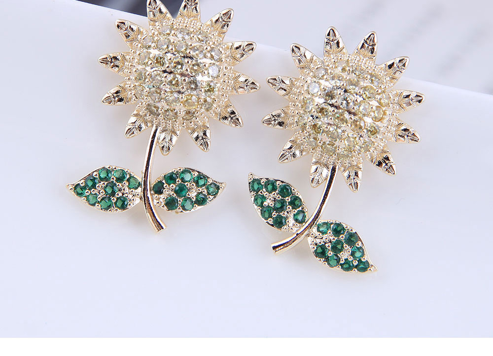 Fashion Green Copper Inlaid Zirconium Sun Flower Earrings,Earrings