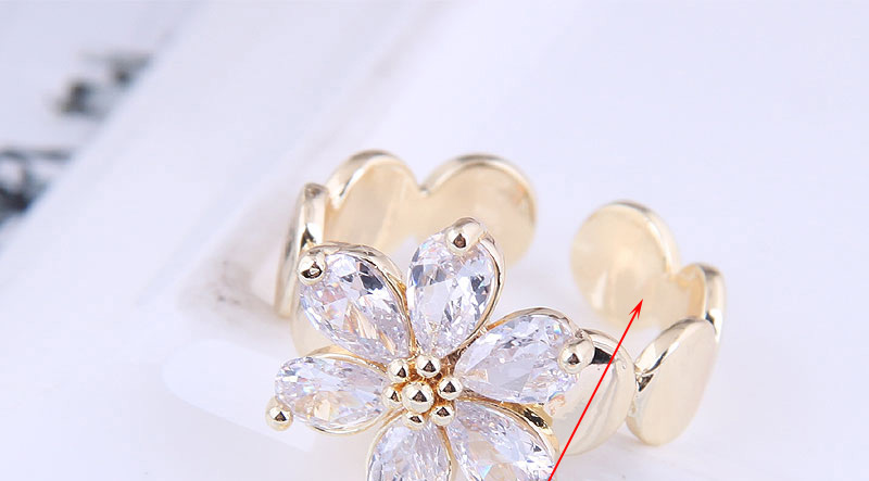 Fashion Golden Gold-plated Zirconium Petal Drop Open Ring,Rings