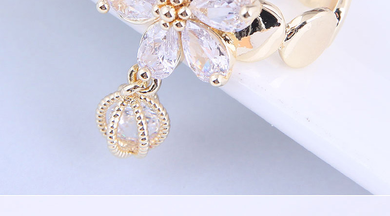 Fashion Golden Gold-plated Zirconium Petal Drop Open Ring,Rings