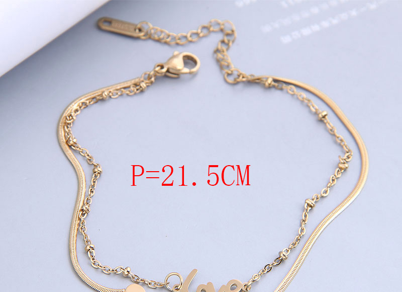 Fashion Golden Titanium Steel Heart Snake Bone Chain Double Bracelet,Bracelets