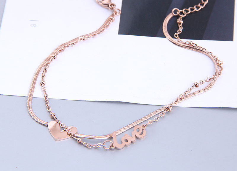 Fashion Golden Titanium Steel Heart Snake Bone Chain Double Bracelet,Bracelets