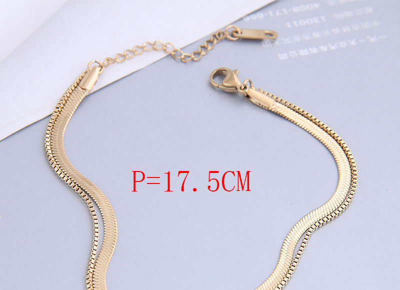 Fashion Golden Titanium Steel Flat Snake Chain Double-layer Bracelet,Bracelets