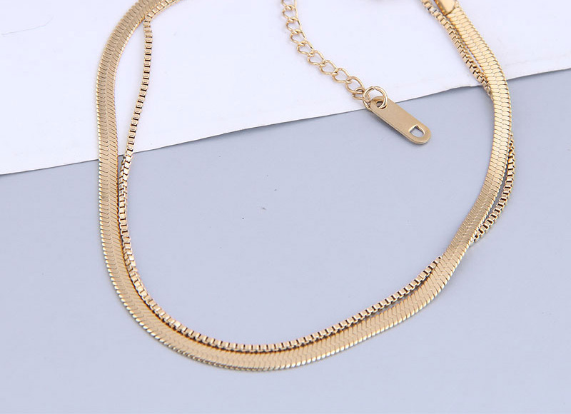Fashion Golden Titanium Steel Flat Snake Chain Double-layer Bracelet,Bracelets