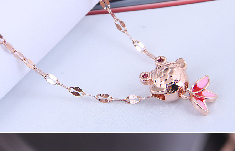 Fashion Rose Gold Copper And Diamond Small Goldfish Necklace,Necklaces