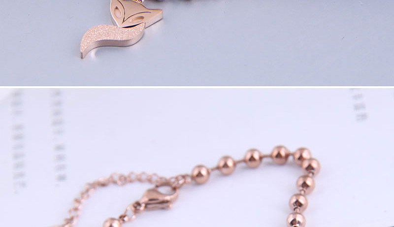Fashion Rose Gold Titanium Steel Fox Round Bead Chain Necklace,Necklaces