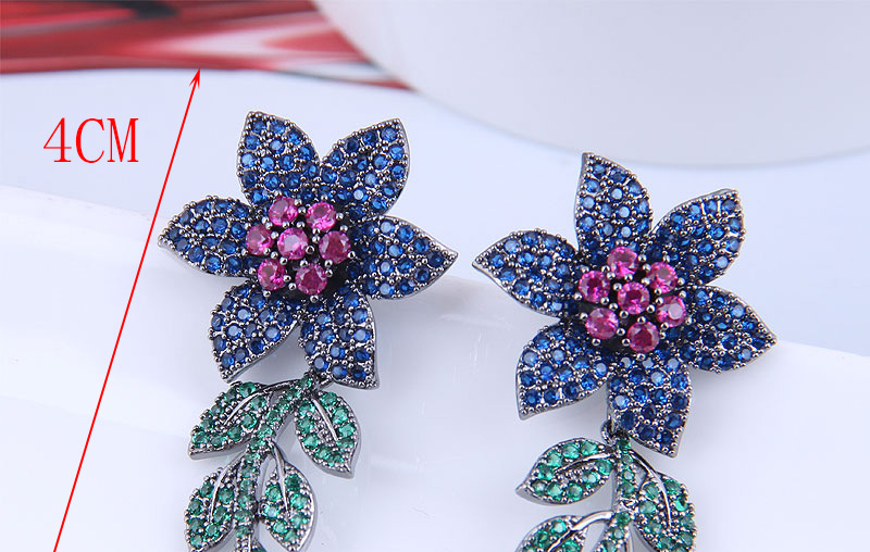 Fashion Purple Copper Inlaid Zirconium Flower And Leaf Earrings,Earrings
