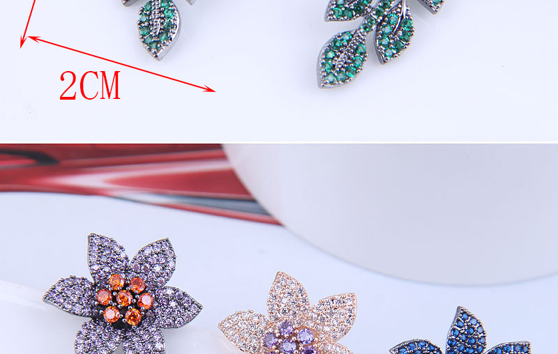 Fashion Blue Copper Inlaid Zirconium Flower And Leaf Earrings,Earrings