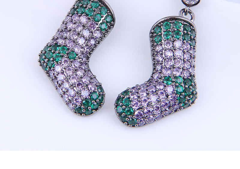 Fashion Green Copper Inlaid Zirconium Christmas Boot Earrings,Earrings