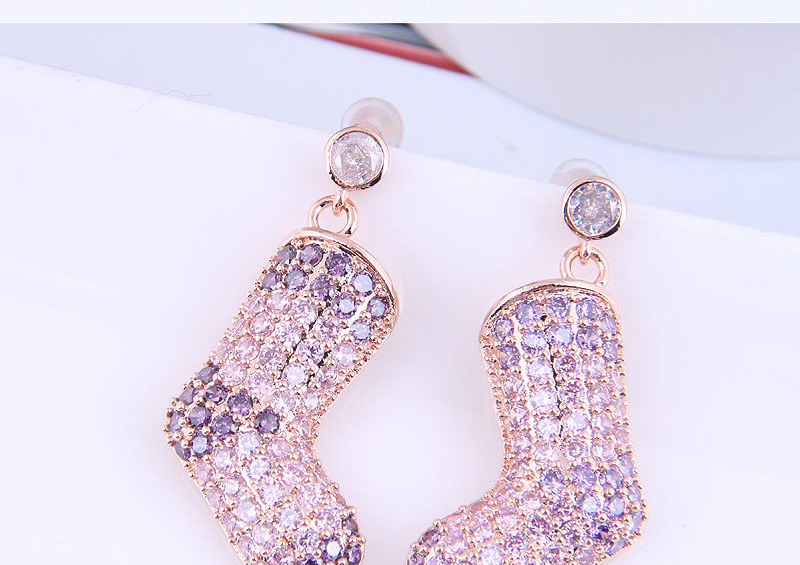 Fashion Purple Copper Inlaid Zirconium Christmas Boot Earrings,Earrings