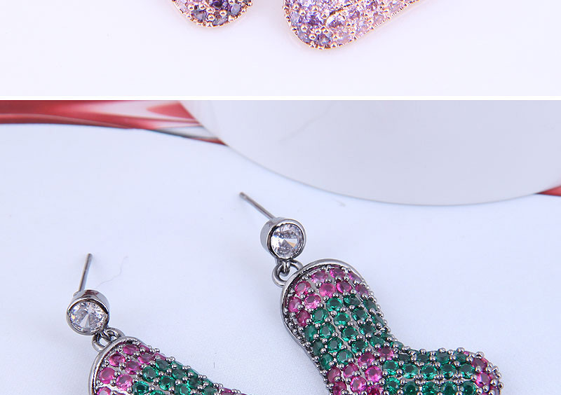 Fashion Purple Copper Inlaid Zirconium Christmas Boot Earrings,Earrings