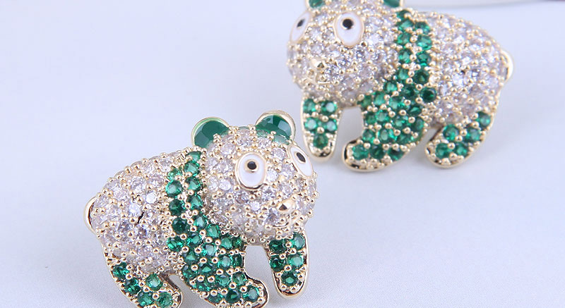 Fashion Green Copper Inlaid Zirconium Panda Earrings,Earrings