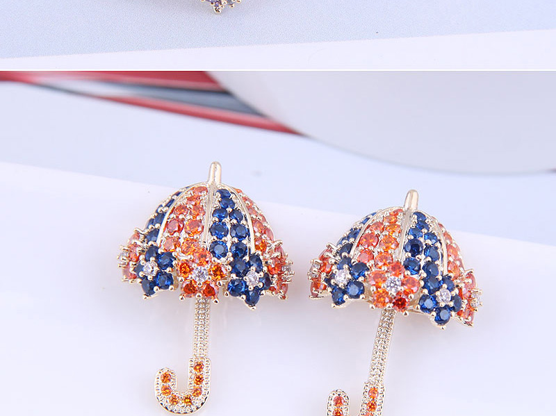 Fashion Blue Copper Inlaid Zirconium Umbrella Earrings,Earrings