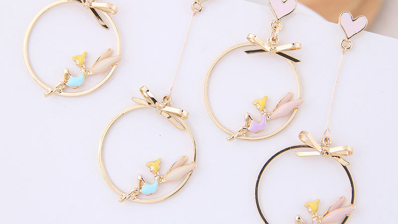 Fashion Golden Metal Ring Angel Asymmetric Stud Earrings,Stud Earrings