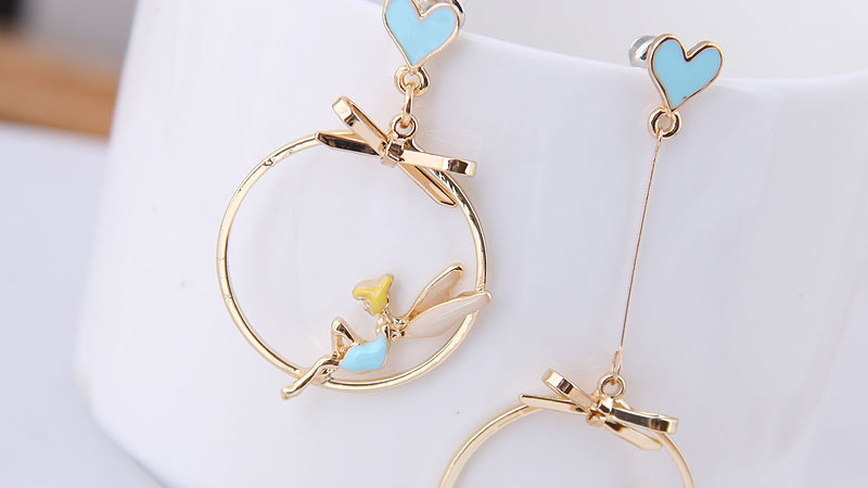 Fashion Golden Metal Ring Angel Asymmetric Stud Earrings,Stud Earrings