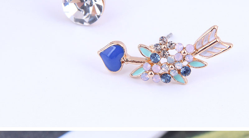 Fashion Rose Gold Alloy Diamond Arrow Asymmetrical Stud Earrings,Stud Earrings