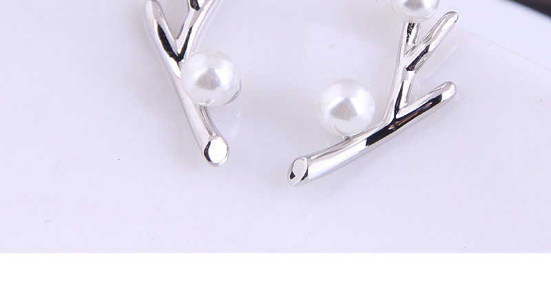 Fashion Silver Alloy Branch Pearl Earrings,Stud Earrings