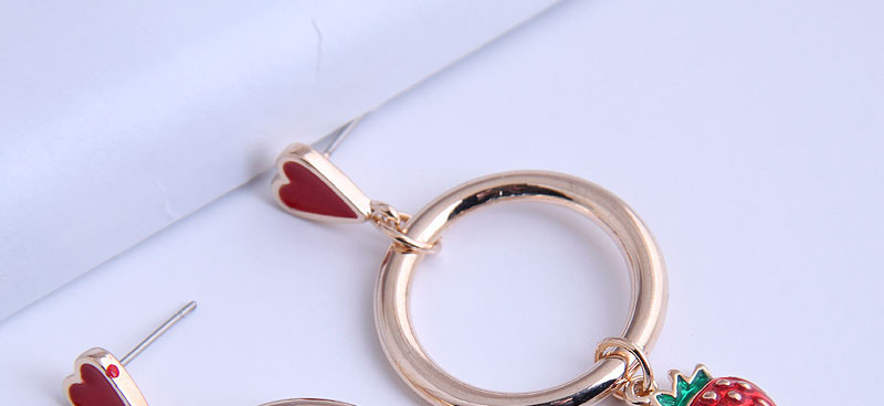 Fashion Rose Gold Metal Ring Strawberry Earrings,Drop Earrings