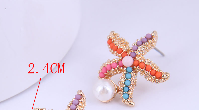 Fashion Golden Alloy Starfish Rice Bead Earrings,Stud Earrings