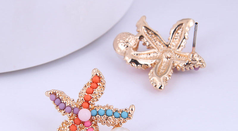 Fashion Golden Alloy Starfish Rice Bead Earrings,Stud Earrings