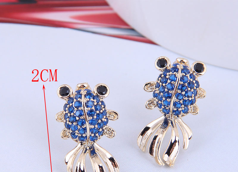 Fashion Blue Copper Inlaid Zirconium Small Goldfish Earrings,Earrings