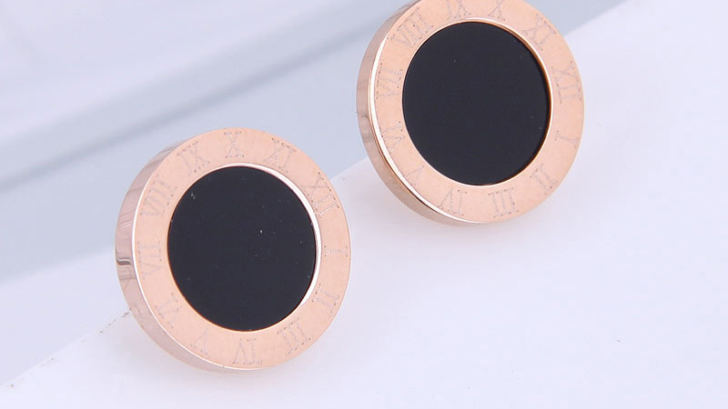 Fashion Gold Color Round Roman Numeral Stud Earrings,Earrings