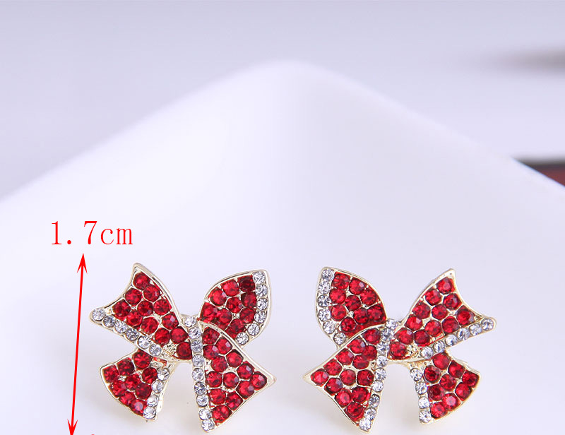 Fashion Red Metal Flash Diamond Bow Stud Earrings,Stud Earrings