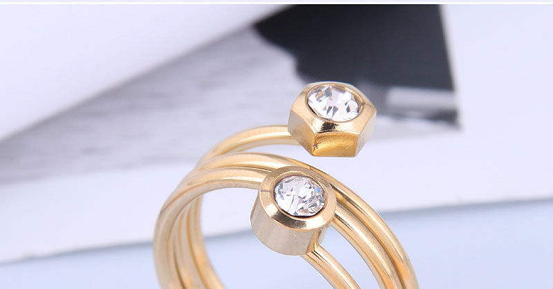 Fashion Gold Color Stainless Steel Diamond Multi-layer Ring,Rings