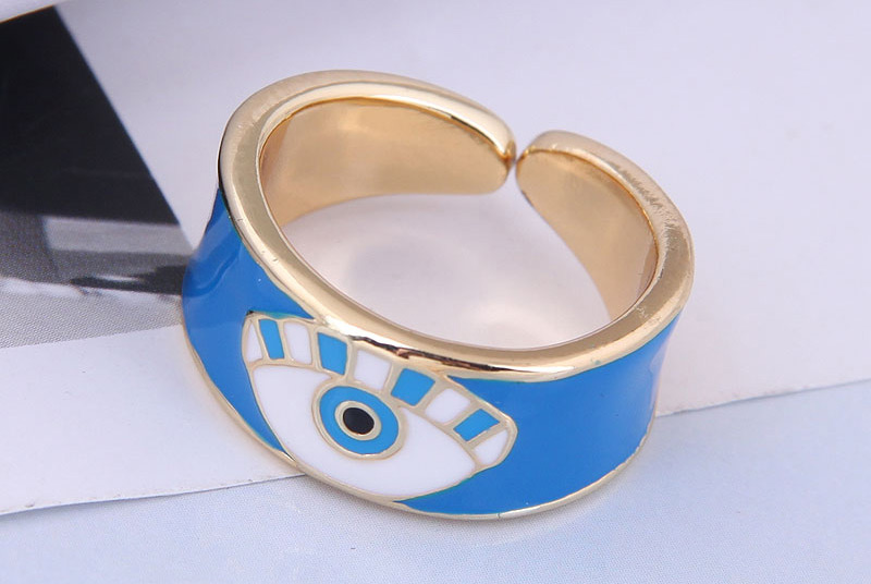 Fashion Light Blue Gold Color-plated Oil Dripping Eye Open Ring,Fashion Rings