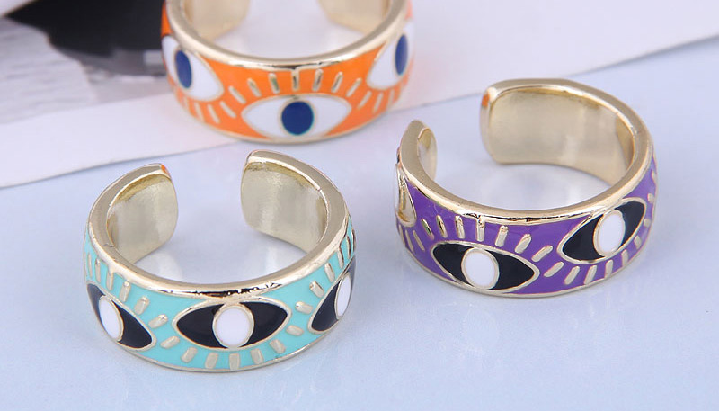 Fashion Blue Gold Color-plated Oil Dripping Eye Open Ring,Fashion Rings