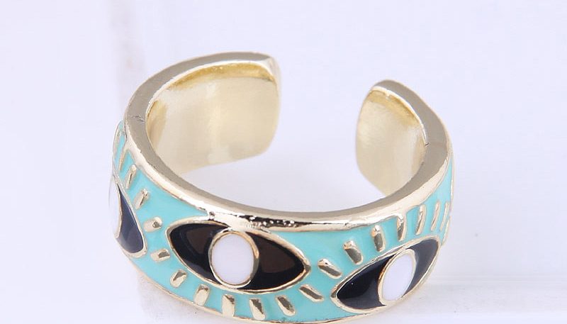 Fashion Blue Gold Color-plated Oil Dripping Eye Open Ring,Fashion Rings