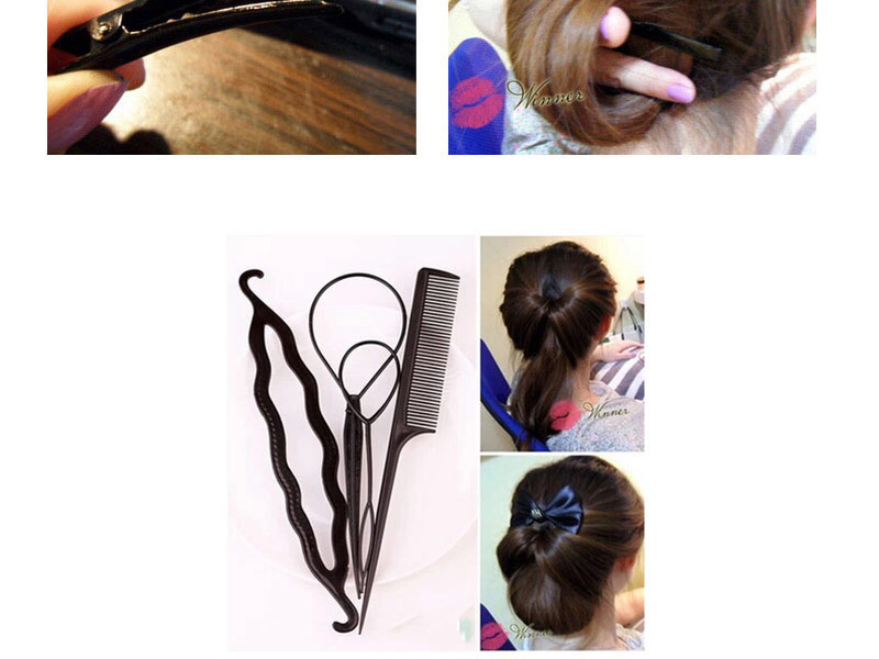 Fashion Black Four-piece Set Of Geometrical Hairpin Hairpin Pull Hairpin Hairpin,Beauty tools