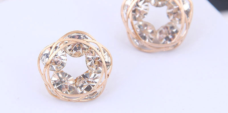 Fashion Gold Color Copper Inlaid Zirconium Flower Earrings,Stud Earrings
