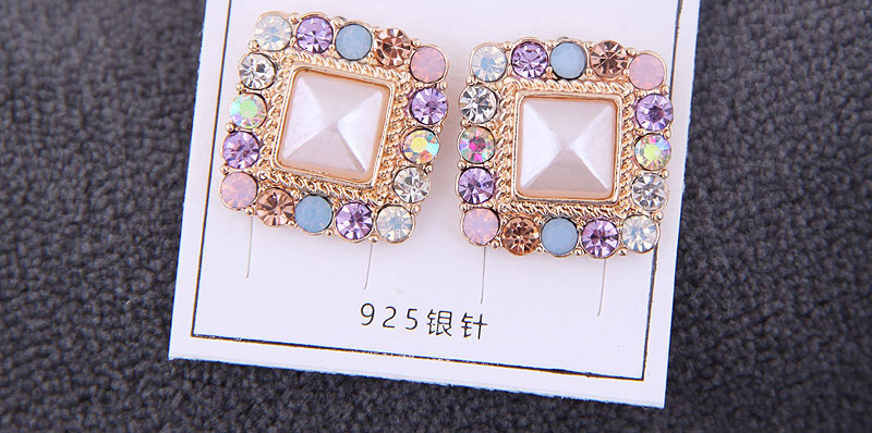 Fashion Gold Color Metal Flash Diamond Geometric Square Earrings,Stud Earrings