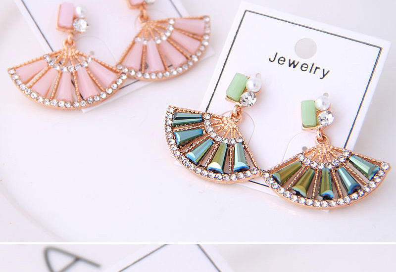 Fashion Pink Alloy Diamond Fan Stud Earrings,Stud Earrings