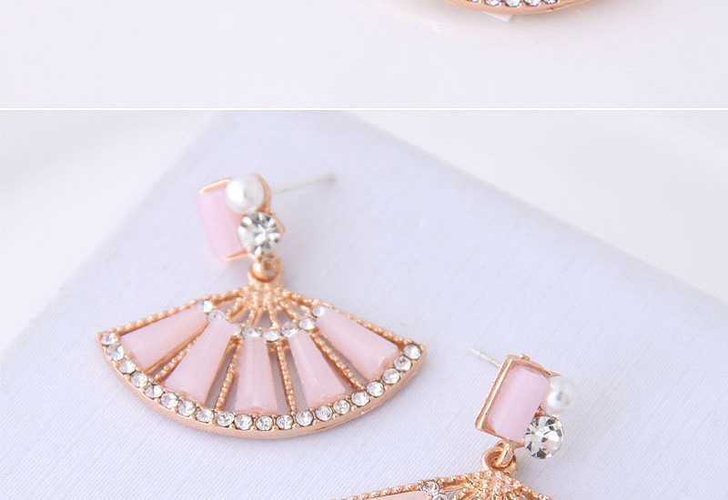 Fashion Pink Alloy Diamond Fan Stud Earrings,Stud Earrings