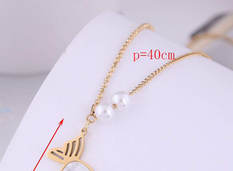 Fashion Gold Color Titanium Steel Butterfly Pearl Necklace,Necklaces